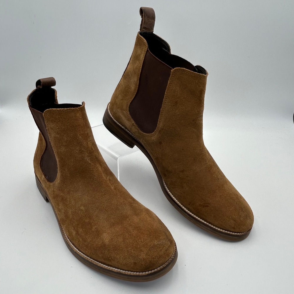 Crevo Malik Mens Boots Sz 10.5 Tan Suede Ankle Pull On Gored Brown